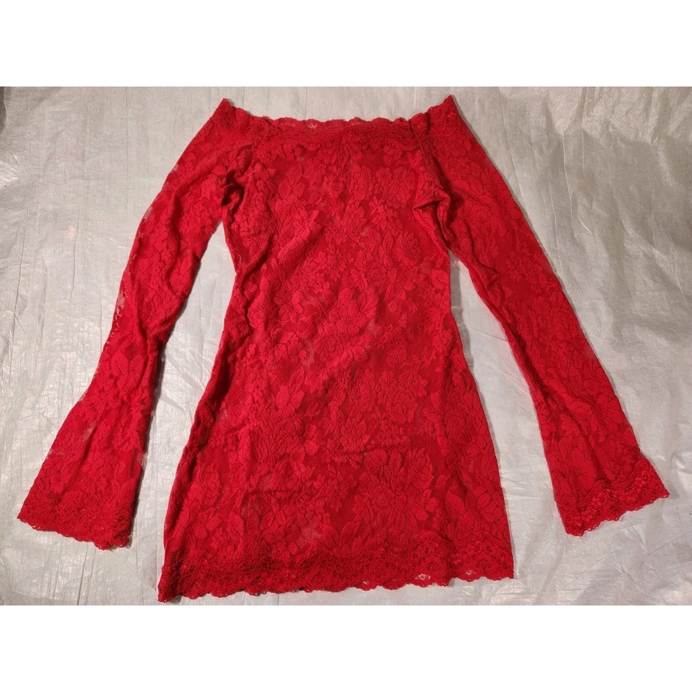 Vintage Victoria's Secret Red Lace Babydoll Body Suit Dress Small S Victorias